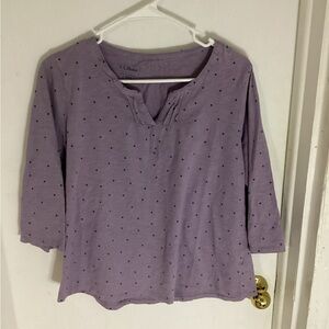 L.L. Bean Women's Purple Polka Dot Elbow Sleeve Top Size Large